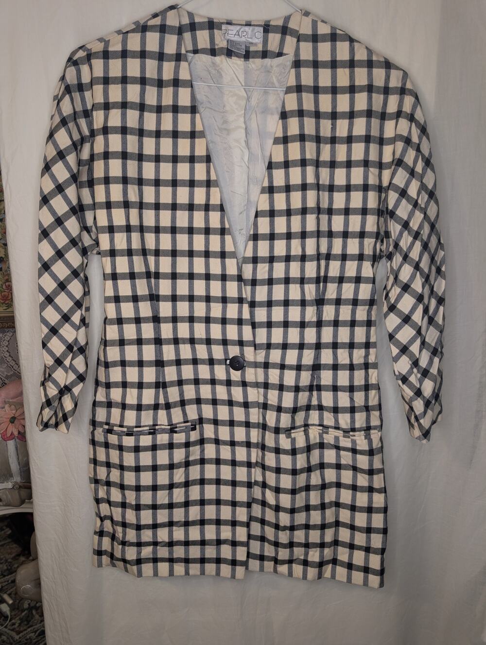 Vintage check mini dress 1 button blazer